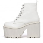 White Patent Lace Up Platforms Punk Rock Chunky Heels Boots Creepers Shoes